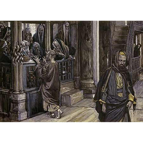 Judas Goes To The High Priests White Modern Wood Framed Art Print by Tissot, James