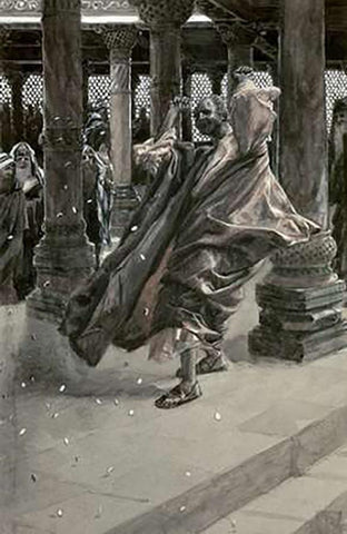 Judas Repents and Returns The Price of Blood White Modern Wood Framed Art Print with Double Matting by Tissot, James
