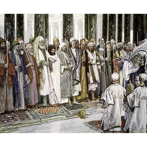 Legend of The Tests of Suitors of The Holy Virgin Black Modern Wood Framed Art Print with Double Matting by Tissot, James
