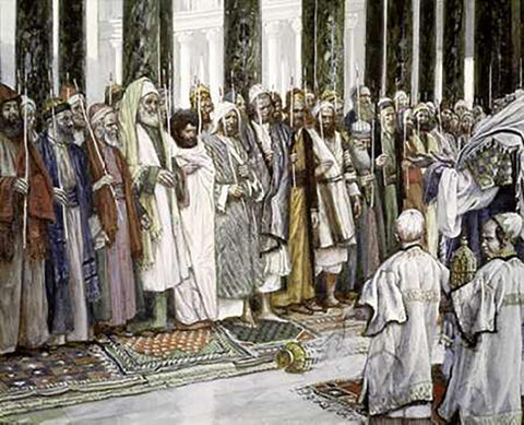 Legend of The Tests of Suitors of The Holy Virgin White Modern Wood Framed Art Print with Double Matting by Tissot, James