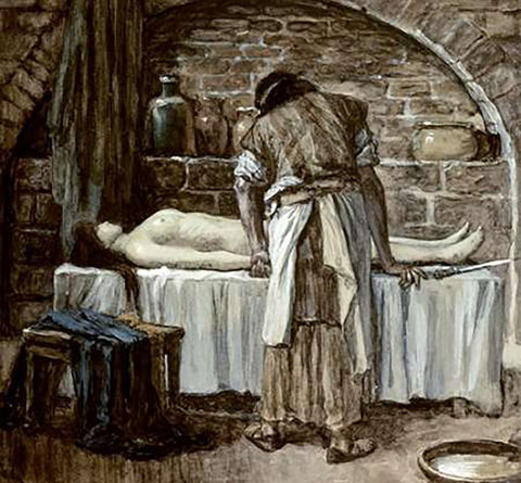 Levite Before The Corpse of His Wife White Modern Wood Framed Art Print with Double Matting by Tissot, James