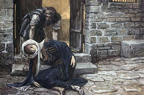Levite Findeth His Dead Wife White Modern Wood Framed Art Print with Double Matting by Tissot, James