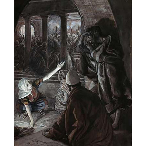 Lord Looked Upon Peter Gold Ornate Wood Framed Art Print with Double Matting by Tissot, James
