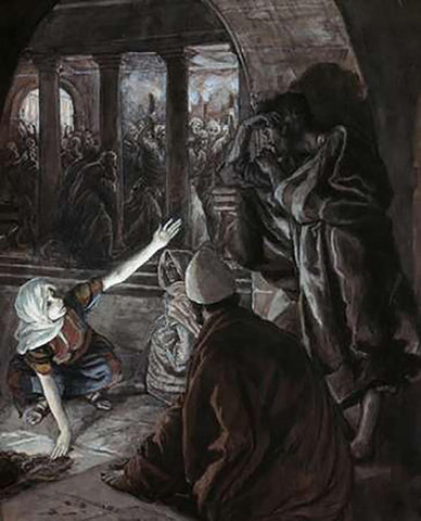 Lord Looked Upon Peter Black Ornate Wood Framed Art Print with Double Matting by Tissot, James