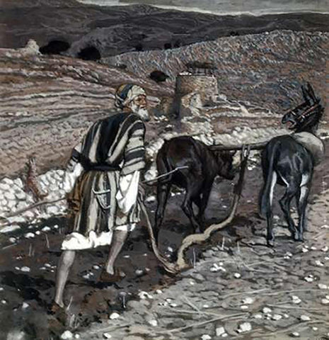 Man at The Plough White Modern Wood Framed Art Print with Double Matting by Tissot, James