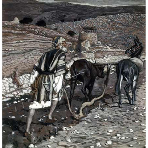 Man at The Plough Black Modern Wood Framed Art Print by Tissot, James