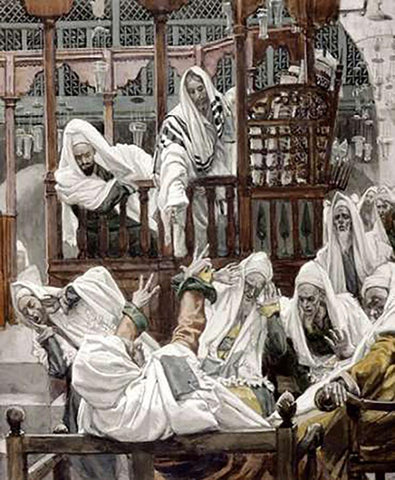 Man With The Unclean Spirit White Modern Wood Framed Art Print with Double Matting by Tissot, James