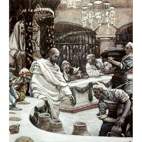 Marriage of Cana of Galilee Black Modern Wood Framed Art Print with Double Matting by Tissot, James