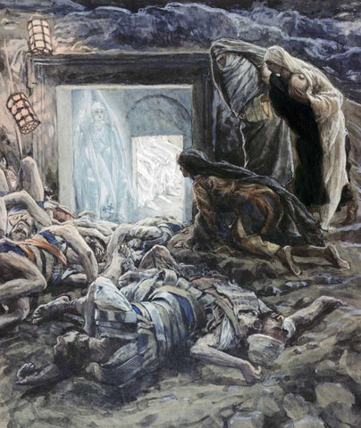 Mary Magdalene and The Holy Women at The Tomb White Modern Wood Framed Art Print with Double Matting by Tissot, James Jacques