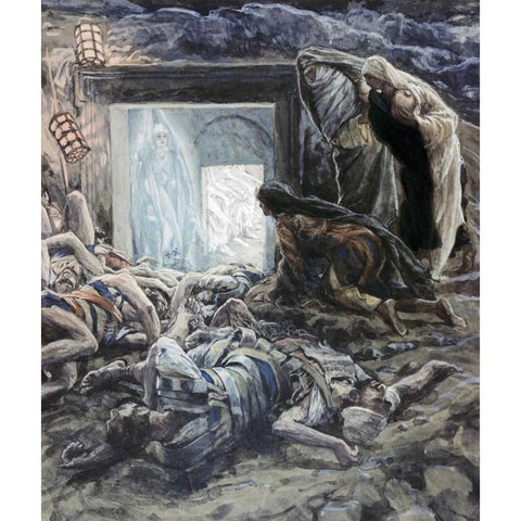 Mary Magdalene and The Holy Women at The Tomb Gold Ornate Wood Framed Art Print with Double Matting by Tissot, James Jacques
