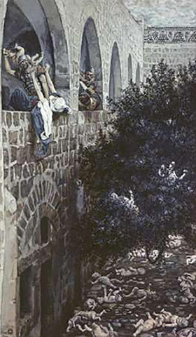 Massacre of The Innocents White Modern Wood Framed Art Print with Double Matting by Tissot, James
