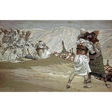 Meeting of Esau and Jacob Gold Ornate Wood Framed Art Print with Double Matting by Tissot, James
