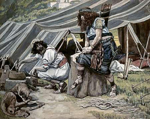 Mess of Pottage White Modern Wood Framed Art Print with Double Matting by Tissot, James
