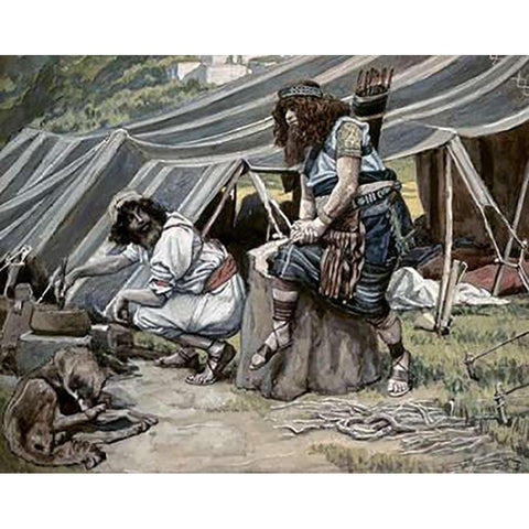 Mess of Pottage White Modern Wood Framed Art Print by Tissot, James