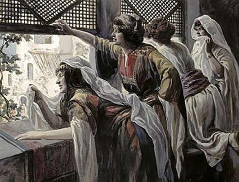 Michal Despises David Black Ornate Wood Framed Art Print with Double Matting by Tissot, James