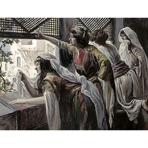 Michal Despises David Gold Ornate Wood Framed Art Print with Double Matting by Tissot, James
