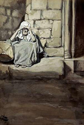 Miriam Shut Out From The Camp White Modern Wood Framed Art Print with Double Matting by Tissot, James