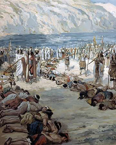Moabites Taken Prisoners White Modern Wood Framed Art Print with Double Matting by Tissot, James