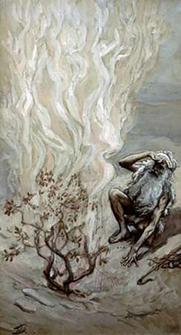 Moses Adores God In The Burning Bush White Modern Wood Framed Art Print with Double Matting by Tissot, James