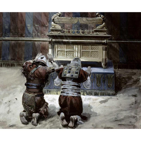 Moses and Joshua In The Tabernacle Black Modern Wood Framed Art Print by Tissot, James Jacques