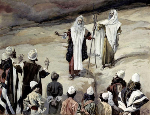 Moses Forbids The People To Follow Him White Modern Wood Framed Art Print with Double Matting by Tissot, James Jacques