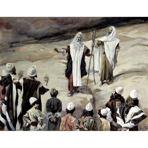 Moses Forbids The People To Follow Him Black Modern Wood Framed Art Print by Tissot, James Jacques