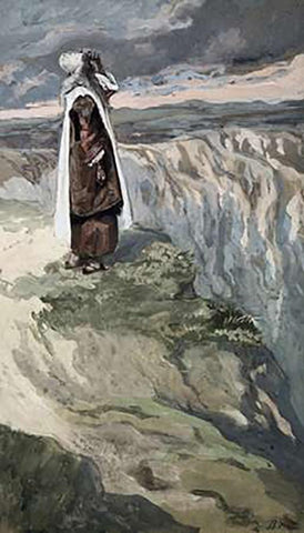 Moses On The Mountain During The Battle White Modern Wood Framed Art Print with Double Matting by Tissot, James