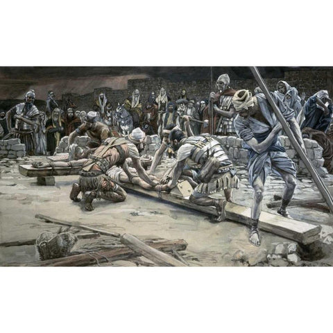 Nailing The Feet Black Modern Wood Framed Art Print by Tissot, James Jacques