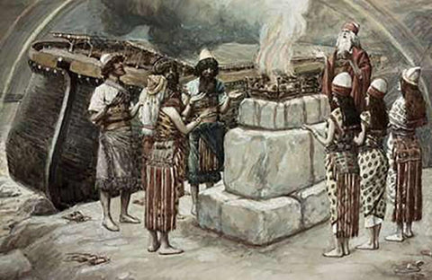 Noahs Sacrifice Black Ornate Wood Framed Art Print with Double Matting by Tissot, James
