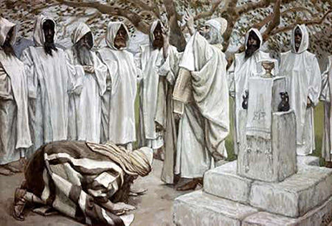 Offerings of Melchizedek Black Ornate Wood Framed Art Print with Double Matting by Tissot, James