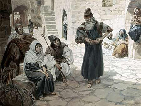 Old Man Invites The Levite Black Ornate Wood Framed Art Print with Double Matting by Tissot, James