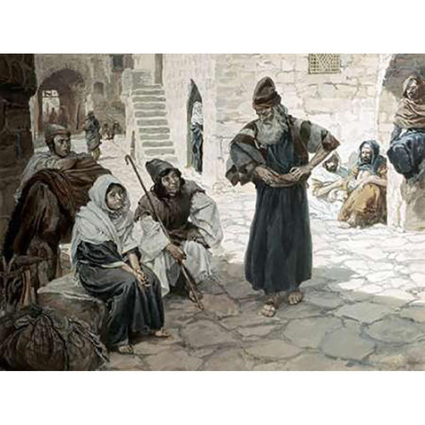 Old Man Invites The Levite Gold Ornate Wood Framed Art Print with Double Matting by Tissot, James