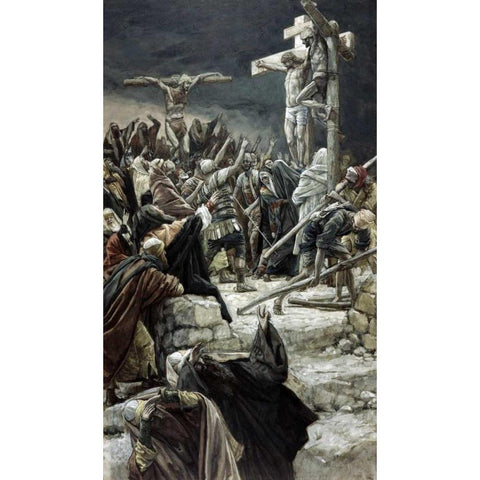 Pardoning of the Penitent Thief Black Modern Wood Framed Art Print by Tissot, James Jacques