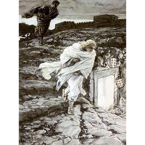 Peter and John Run To The SepulMuseume Black Modern Wood Framed Art Print with Double Matting by Tissot, James