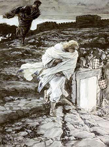 Peter and John Run To The SepulMuseume Black Ornate Wood Framed Art Print with Double Matting by Tissot, James