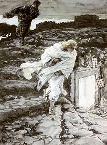 Peter and John Run To The SepulMuseume White Modern Wood Framed Art Print with Double Matting by Tissot, James