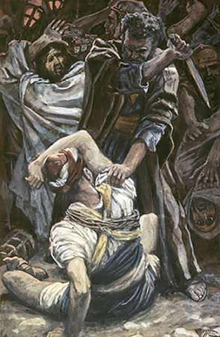 Peter Smites Off The Ear of Malchus Black Ornate Wood Framed Art Print with Double Matting by Tissot, James