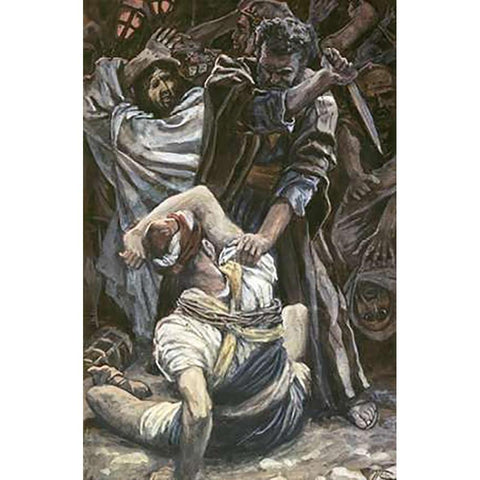 Peter Smites Off The Ear of Malchus Black Modern Wood Framed Art Print by Tissot, James