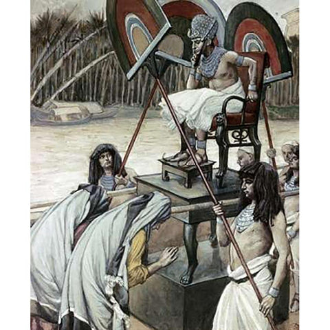 Pharaoh and The Midwives White Modern Wood Framed Art Print by Tissot, James