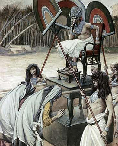 Pharaoh and The Midwives Black Ornate Wood Framed Art Print with Double Matting by Tissot, James