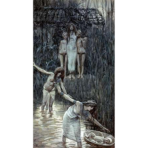 Pharaohs Daughter Has Moses Brought To Her White Modern Wood Framed Art Print by Tissot, James
