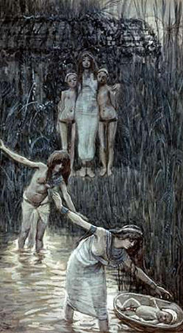 Pharaohs Daughter Has Moses Brought To Her Black Ornate Wood Framed Art Print with Double Matting by Tissot, James