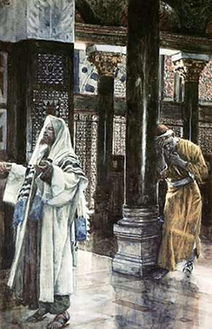 Pharisee and The Publican Black Ornate Wood Framed Art Print with Double Matting by Tissot, James
