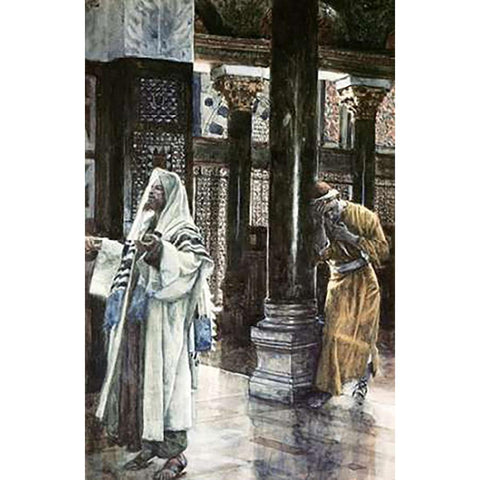 Pharisee and The Publican Gold Ornate Wood Framed Art Print with Double Matting by Tissot, James