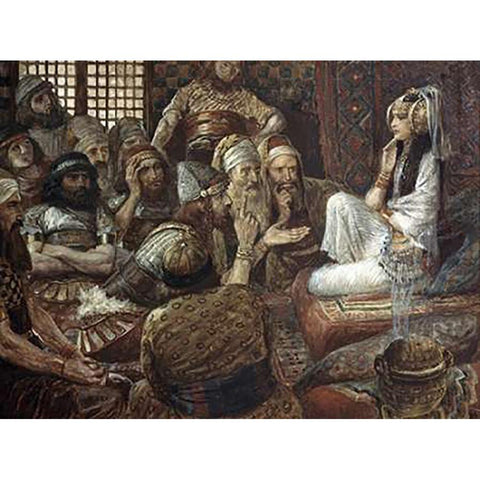 Philistines Visit Delilah Gold Ornate Wood Framed Art Print with Double Matting by Tissot, James
