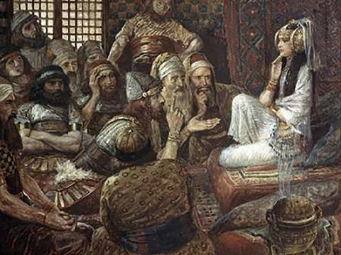 Philistines Visit Delilah Black Ornate Wood Framed Art Print with Double Matting by Tissot, James