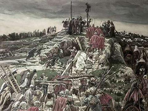 Procession Arriving at Calvary Black Ornate Wood Framed Art Print with Double Matting by Tissot, James