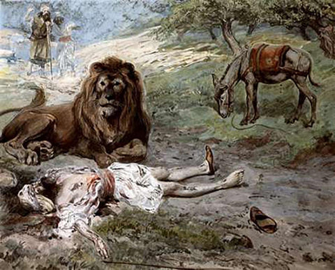 Prophet Slain By The Lion White Modern Wood Framed Art Print with Double Matting by Tissot, James