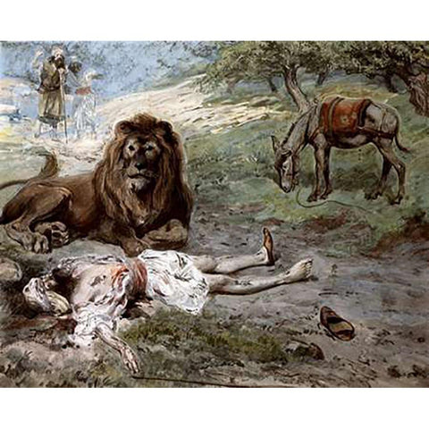 Prophet Slain By The Lion White Modern Wood Framed Art Print by Tissot, James