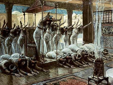 Queen of Sheba Visits Solomon Black Ornate Wood Framed Art Print with Double Matting by Tissot, James